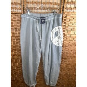 PINK Victoria's Secret Gray Jogger Sweatpants Large Lace Peace Sign Y2K Fleece